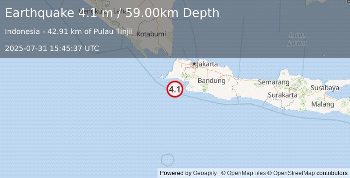 Earthquake JAVA, INDONESIA (4.1 m) (2025-07-31 15:45:37 UTC)