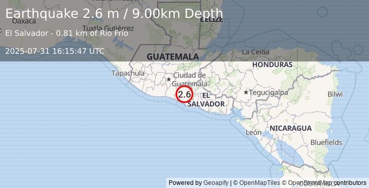 Earthquake EL SALVADOR (2.6 m) (2025-07-31 16:15:47 UTC)