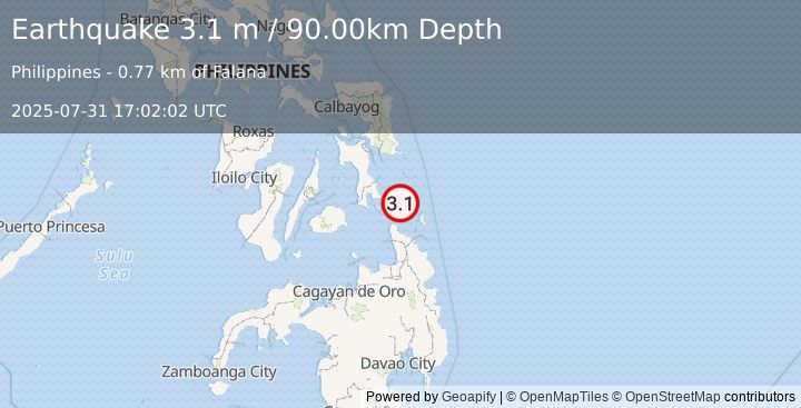 Earthquake LEYTE, PHILIPPINES (3.1 m) (2025-07-31 17:02:02 UTC)