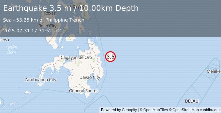 Earthquake PHILIPPINE ISLANDS REGION (3.5 m) (2025-07-31 17:31:52 UTC)