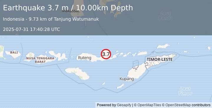 Earthquake FLORES REGION, INDONESIA (3.7 m) (2025-07-31 17:40:28 UTC)