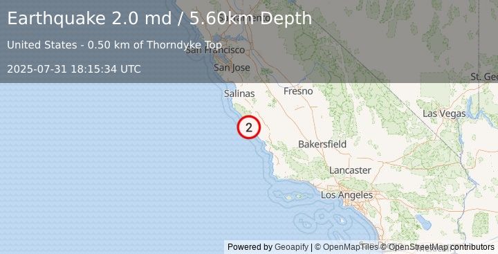 Earthquake CENTRAL CALIFORNIA (2.0 md) (2025-07-31 18:15:34 UTC)