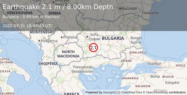 Earthquake BULGARIA (2.1 m) (2025-07-31 18:48:43 UTC)