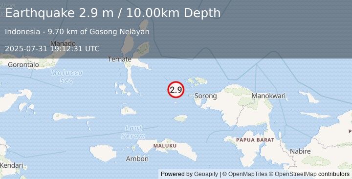 Earthquake HALMAHERA, INDONESIA (2.9 m) (2025-07-31 19:12:31 UTC)