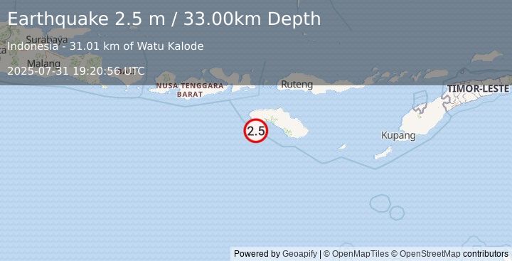 Earthquake SUMBA REGION, INDONESIA (2.5 m) (2025-07-31 19:20:56 UTC)