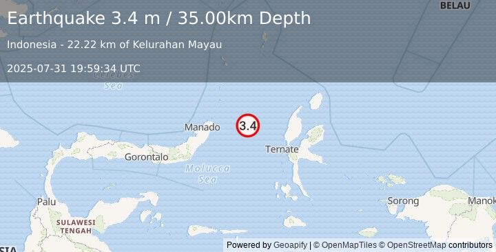 Earthquake MOLUCCA SEA (3.4 m) (2025-07-31 19:59:34 UTC)