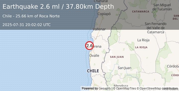 Earthquake OFFSHORE COQUIMBO, CHILE (2.6 ml) (2025-07-31 20:02:02 UTC)