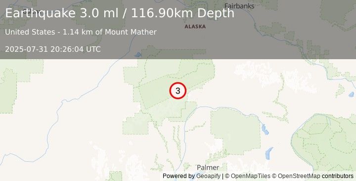 Earthquake CENTRAL ALASKA (3.0 ml) (2025-07-31 20:26:04 UTC)