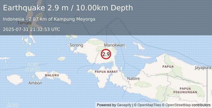 Earthquake PAPUA, INDONESIA (2.9 m) (2025-07-31 21:32:53 UTC)