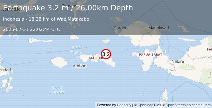Earthquake CERAM SEA, INDONESIA (3.2 m) (2025-07-31 22:02:44 UTC)