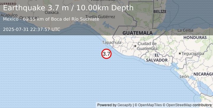 Earthquake OFFSHORE CHIAPAS, MEXICO (3.7 m) (2025-07-31 22:37:57 UTC)