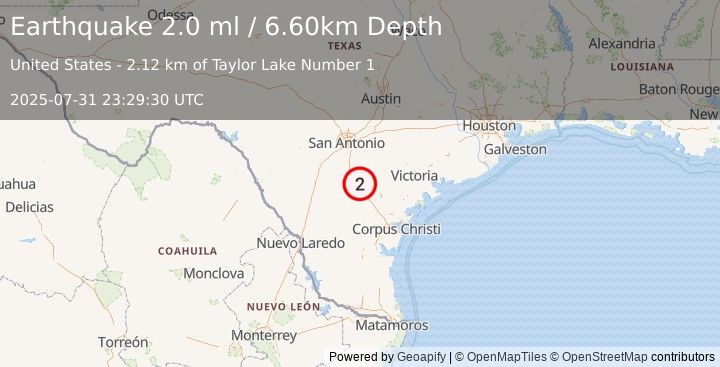 Earthquake SOUTHERN TEXAS (2.0 ml) (2025-07-31 23:29:30 UTC)