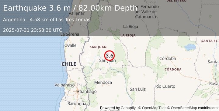 Earthquake SAN JUAN, ARGENTINA (3.6 m) (2025-07-31 23:58:30 UTC)