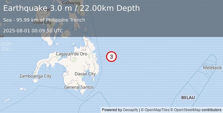 Earthquake PHILIPPINE ISLANDS REGION (3.0 m) (2025-08-01 00:09:50 UTC)