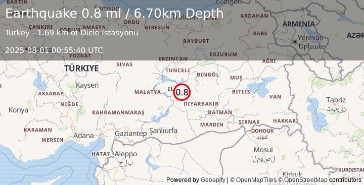 Earthquake EASTERN TURKEY (0.8 ml) (2025-08-01 00:55:40 UTC)