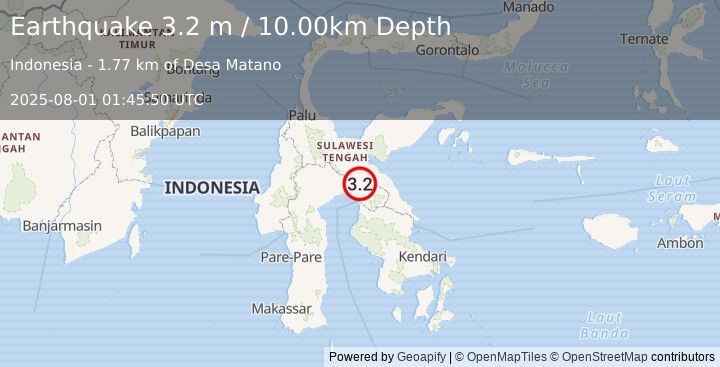Earthquake SULAWESI, INDONESIA (3.2 m) (2025-08-01 01:45:50 UTC)