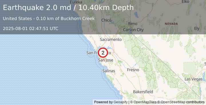 Earthquake SAN FRANCISCO BAY AREA, CALIF. (2.0 md) (2025-08-01 02:47:51 UTC)