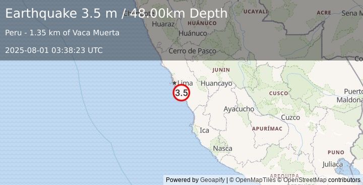 Earthquake NEAR COAST OF CENTRAL PERU (3.5 m) (2025-08-01 03:38:23 UTC)