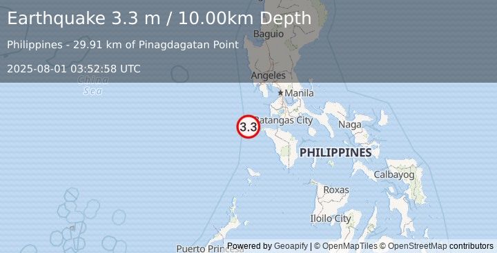 Earthquake PHILIPPINE ISLANDS REGION (3.3 m) (2025-08-01 03:52:58 UTC)