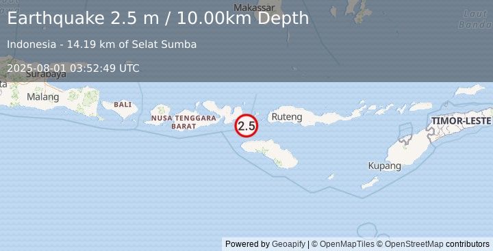 Earthquake FLORES REGION, INDONESIA (2.5 m) (2025-08-01 03:52:49 UTC)