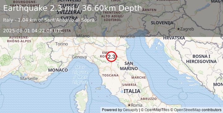 Earthquake NORTHERN ITALY (2.3 ml) (2025-08-01 04:22:08 UTC)