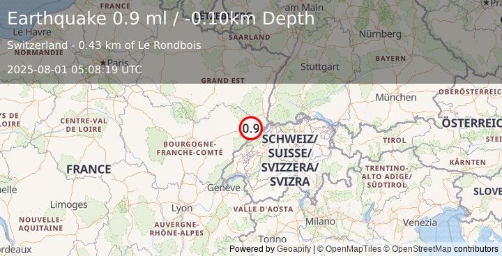 Earthquake SWITZERLAND (0.9 ml) (2025-08-01 05:08:19 UTC)