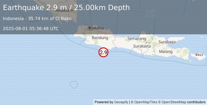 Earthquake JAVA, INDONESIA (2.9 m) (2025-08-01 05:36:48 UTC)