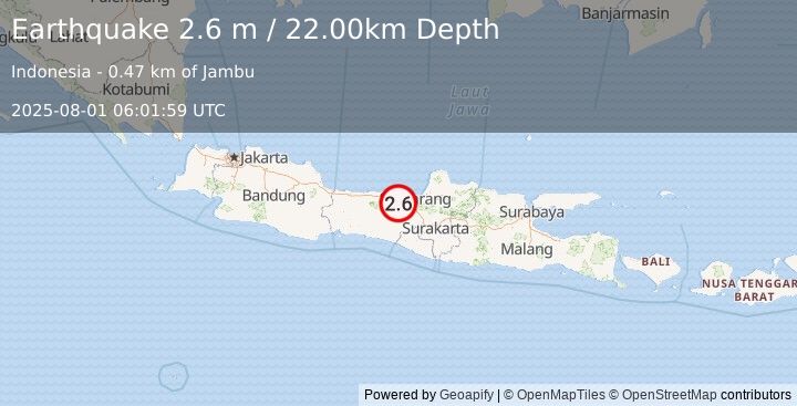 Earthquake JAVA, INDONESIA (2.6 m) (2025-08-01 06:01:59 UTC)
