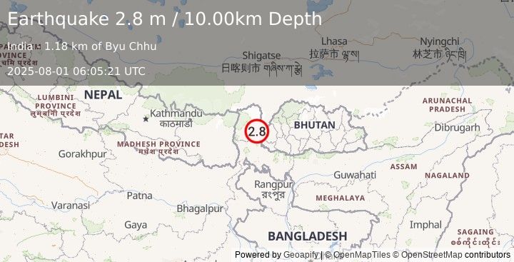 Earthquake SIKKIM, INDIA (2.8 m) (2025-08-01 06:05:21 UTC)