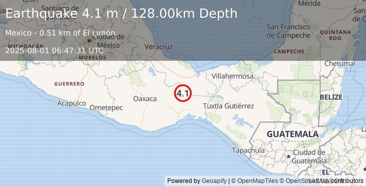 Earthquake OAXACA, MEXICO (4.1 m) (2025-08-01 06:47:31 UTC)