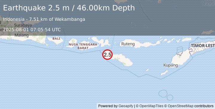 Earthquake SUMBAWA REGION, INDONESIA (2.5 m) (2025-08-01 07:05:54 UTC)