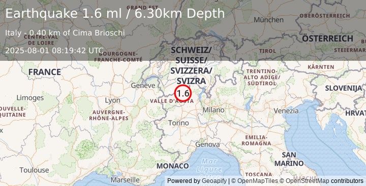 Earthquake NORTHERN ITALY (1.6 ml) (2025-08-01 08:19:42 UTC)