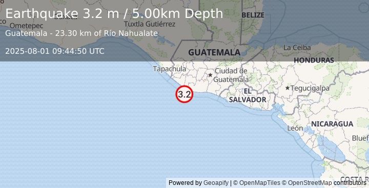 Earthquake OFFSHORE GUATEMALA (3.2 m) (2025-08-01 09:44:50 UTC)