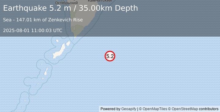 Earthquake EAST OF KURIL ISLANDS (5.1 m) (2025-08-01 10:59:58 UTC)
