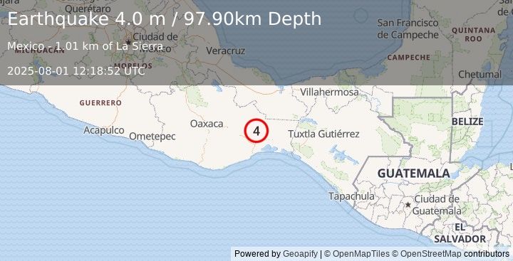 Earthquake OAXACA, MEXICO (4.0 m) (2025-08-01 12:18:52 UTC)