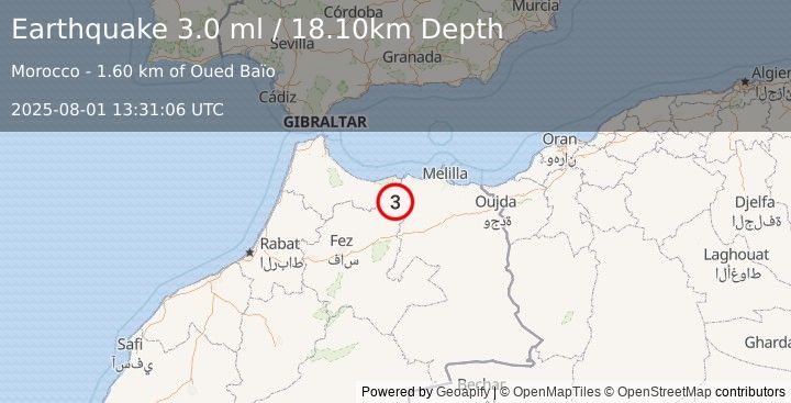 Earthquake MOROCCO (2.7 ml) (2025-08-01 13:31:04 UTC)
