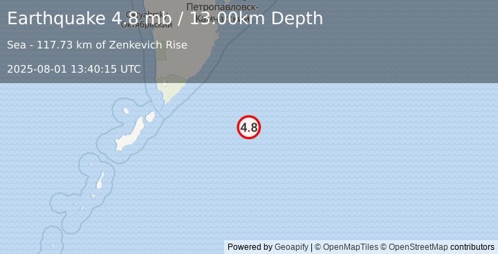 Earthquake EAST OF KURIL ISLANDS (4.7 mb) (2025-08-01 13:40:12 UTC)