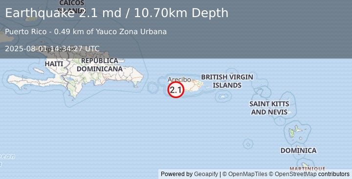 Earthquake PUERTO RICO (2.1 md) (2025-08-01 14:34:27 UTC)