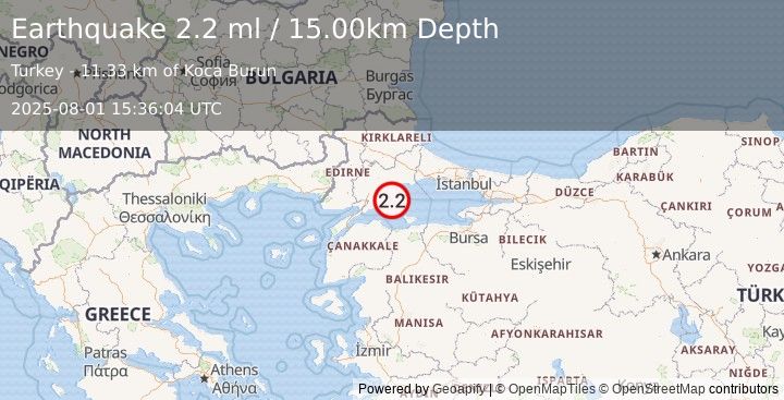 Earthquake WESTERN TURKEY (2.2 ml) (2025-08-01 15:36:04 UTC)