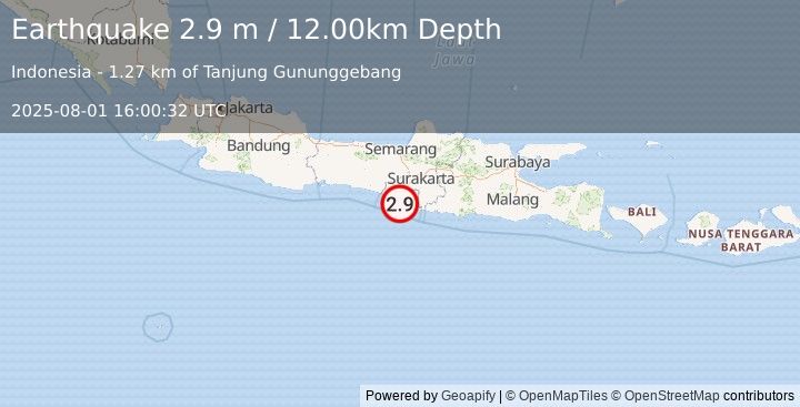 Earthquake JAVA, INDONESIA (2.9 m) (2025-08-01 16:00:32 UTC)