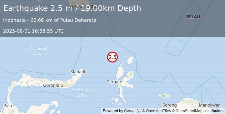 Earthquake MOLUCCA SEA (2.5 m) (2025-08-01 16:35:55 UTC)