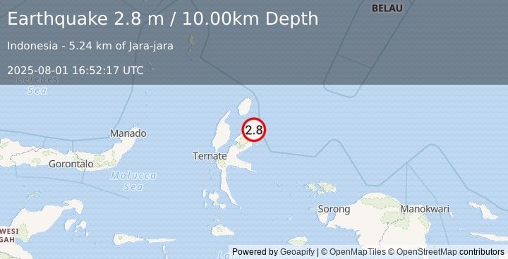 Earthquake HALMAHERA, INDONESIA (2.8 m) (2025-08-01 16:52:17 UTC)