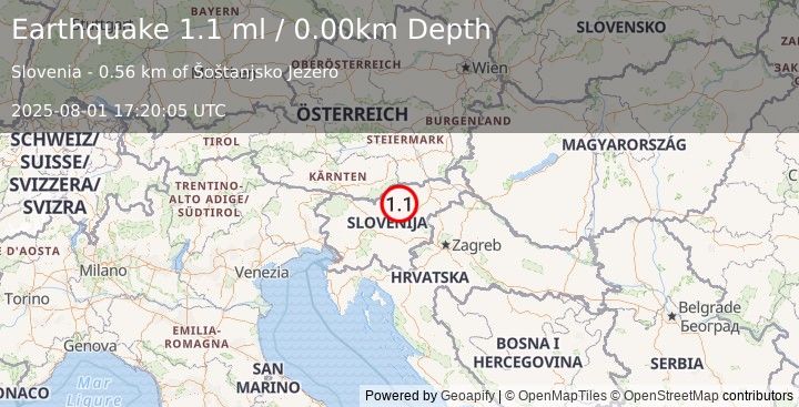 Earthquake SLOVENIA (1.1 ml) (2025-08-01 17:20:05 UTC)
