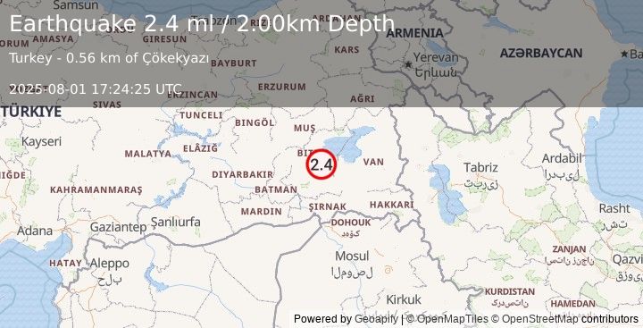 Earthquake EASTERN TURKEY (2.4 ml) (2025-08-01 17:24:25 UTC)
