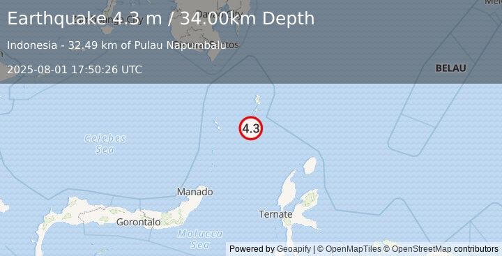 Earthquake KEPULAUAN TALAUD, INDONESIA (4.3 m) (2025-08-01 17:50:26 UTC)
