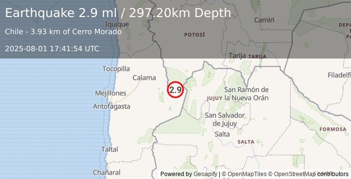 Earthquake ANTOFAGASTA, CHILE (2.9 ml) (2025-08-01 17:41:54 UTC)