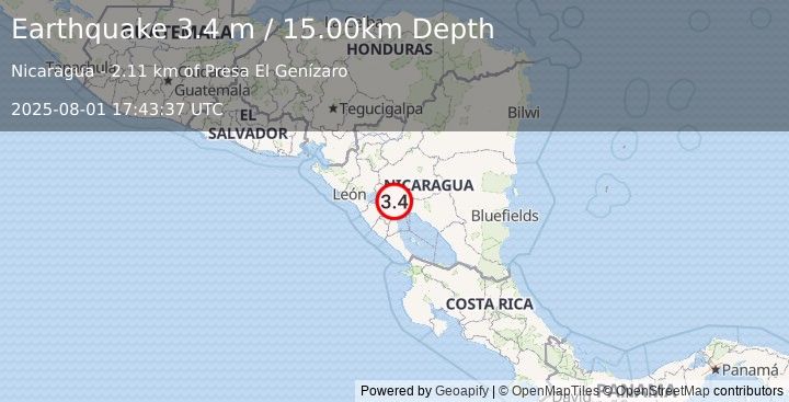 Earthquake NICARAGUA (3.4 m) (2025-08-01 17:43:37 UTC)