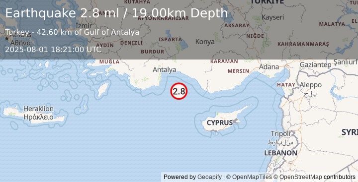 Earthquake WESTERN TURKEY (2.7 ml) (2025-08-01 18:20:59 UTC)