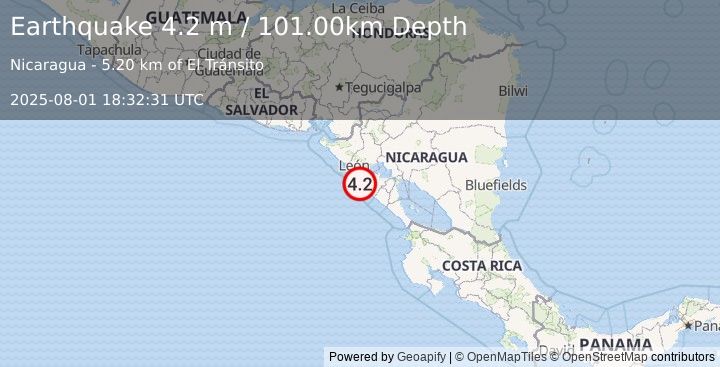 Earthquake NICARAGUA (4.2 m) (2025-08-01 18:32:31 UTC)