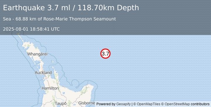 Earthquake OFF E. COAST OF N. ISLAND, N.Z. (3.7 ml) (2025-08-01 18:58:41 UTC)